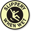 Slippery When Wet Circular Glow Floor Sign