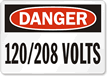 Danger 120/208 Volts Sign