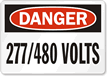 Danger 277/480 Volts Sign