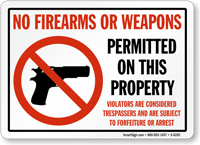 No Firearms Weapons Permitted Sign