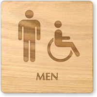 Men And Accessible Symbol Wooden Restroom Sign