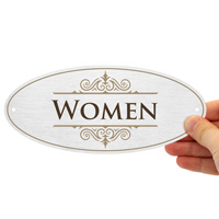 Stylish women's bathroom door sign - diamond plate design