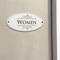 Diamond plate women's restroom door sign