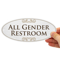 Diamond plate all-gender bathroom door sign