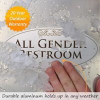 Metallic all-gender restroom sign