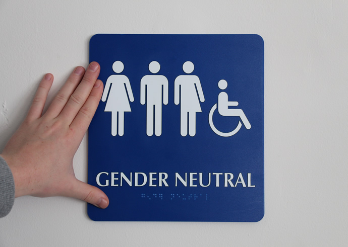 Gender-neutral restrooms are an ideal option for trans people who feel uncomfortable using single-gender restrooms. Available at MyDoorSign. 