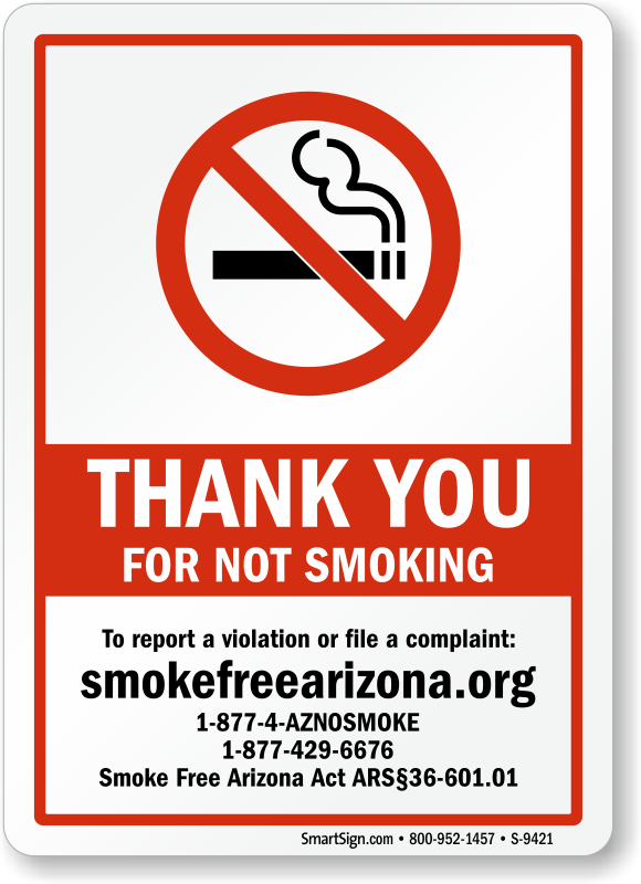 Arizona Thank You for Not Smoking Sign, SKU: S-9421