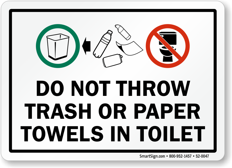 No Waste In Toilet Signs | No Rubbish in Toilet Signs