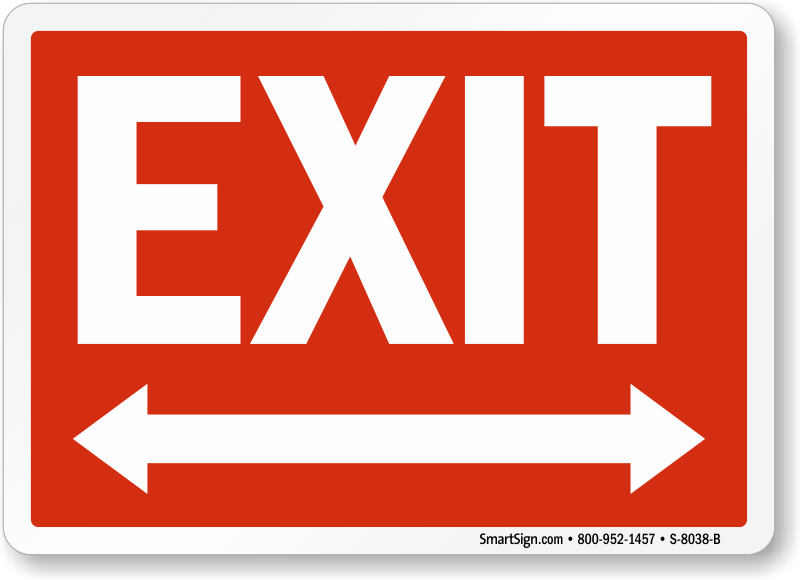 Exit Sign with Bidirectional Arrow - White on Red, SKU: S-8038-B