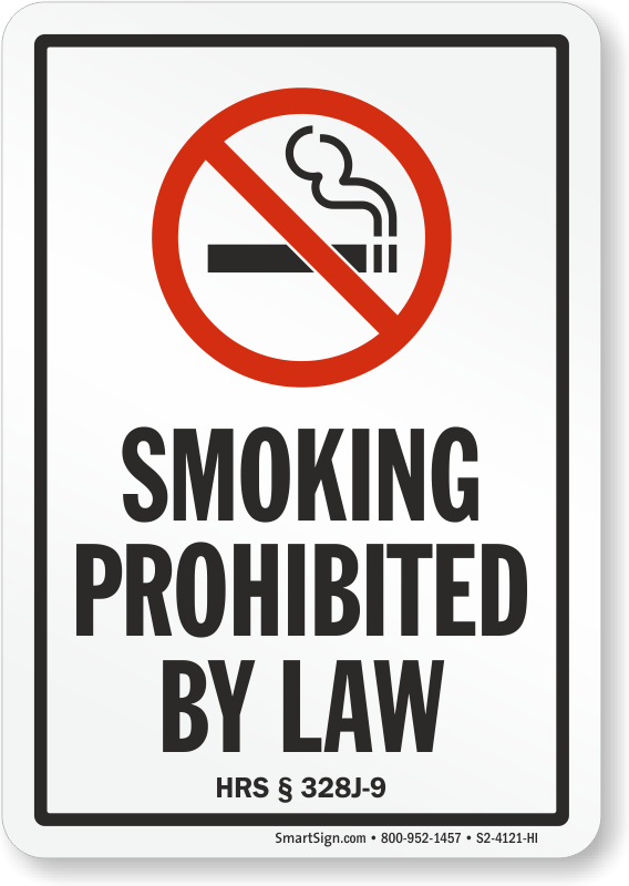 Hawaii Smoking Prohibited By Law Sign, SKU: S2-4121-HI