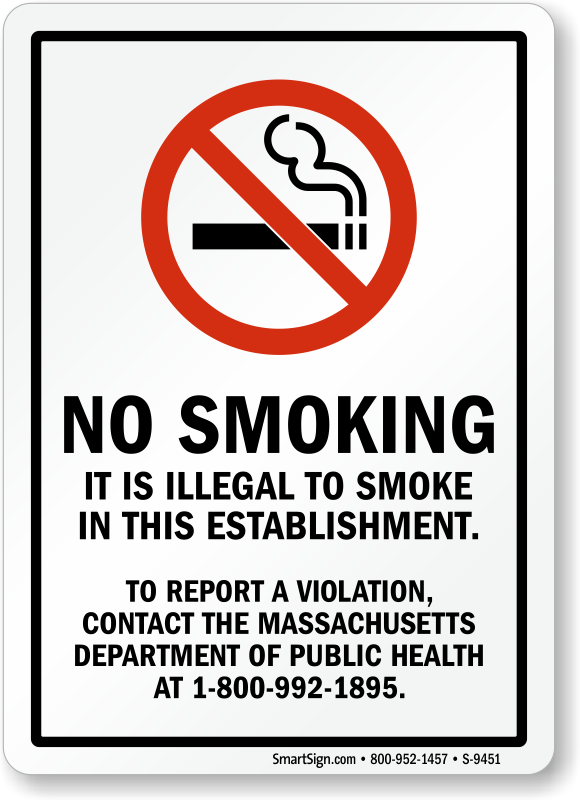 Massachusetts It Is Illegal To Smoke in Establishment Sign, SKU: S-9451 Massachusetts It Is Illegal To Smoke in Establishment Sign, SKU: S-9451