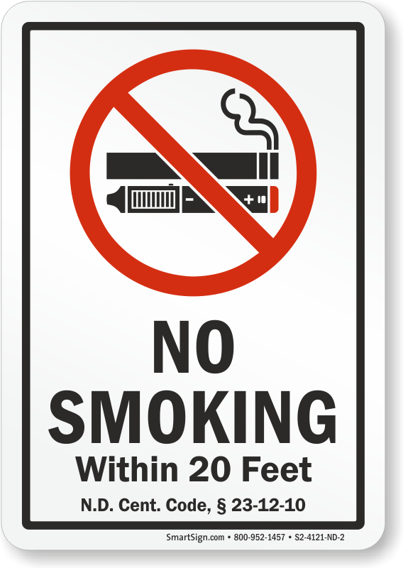 tobacco free north dakota North Dakota No Smoking Within 20 Feet Sign, SKU: S2-4121-ND-2