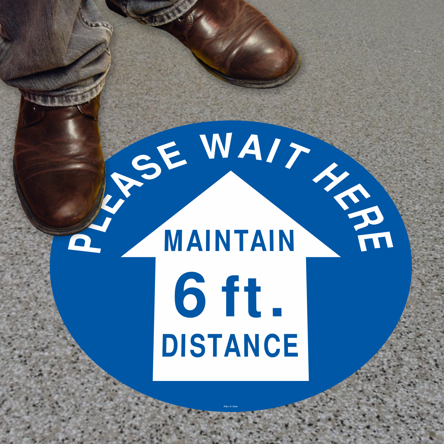 Social Distancing Indoor Multi-Surface Floor Sticker 17x 17 Circle Please Wait Here