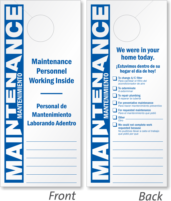 Maintenance Door Hangers - Add Your Name or In-Stock Designs