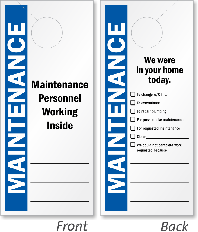 Maintenance Door Hangers Add Your Name Or In Stock Designs Maintenance Door Hangers Add Your Name Or In Stock Designs