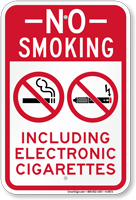 No Smoking, Including Electronic Cigarettes Sign, Vertical
