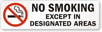 No Smoking Except Designated Areas Label