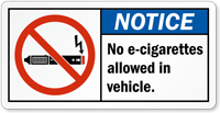 No E-Cigarettes Allowed In Vehicle Notice Label