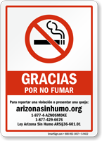 Gracias por no fumar Spanish Sign