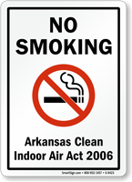 NO SMOKING Arkansas Clean Air Act Sign