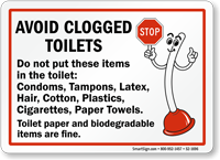 Avoid Clogged Toilets Sign