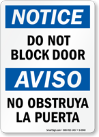 Bilingual Do Not Block Door OSHA Notice Sign