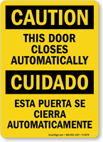 Bilingual This Door Closes Automatically Sign