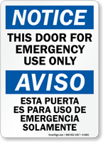 Door For Emergency Use Only Bilingual Notice Sign
