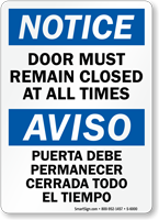 Bilingual Door Must Remain Closed Sign