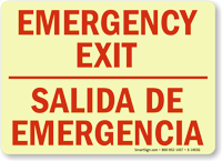 Bilingual Emergency Exit Glow-in-the-Dark Sign