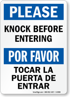 Bilingual Knock Before Entering Sign