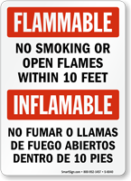 Bilingual No Smoking Or Open Flames Sign