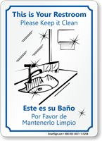 Bilingual This Restroom Please Clean Sign