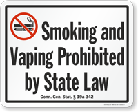 Connecticut Smoking And Vaping Prohibited Sign