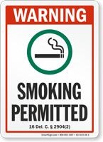 Delaware Warning Smoking Permitted Sign