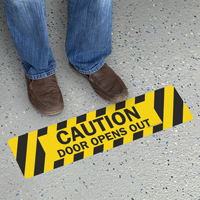 Door Opens Out Caution GripGuard Slip-Resistant Floor Sign