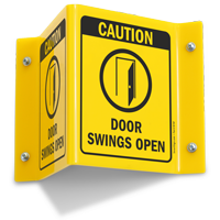 Caution Doors Swings Open Sign