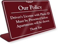 Our Policy Driver's License Photo ID Desk Sign