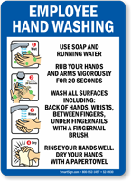 Employee Hand Washing Instructions Sign With Graphics