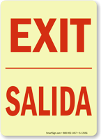 Bilingual Exit Salida Glow-in-the-Dark Sign