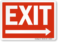 Exit Sign with Right Arrow, White On Red