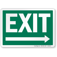 Exit Right Arrow Sign, White On Green