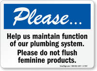 Please Do Not Flush Feminine Products Restroom Sign