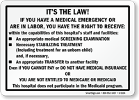Medical Emergency Law, Right To Receive Screening Sign