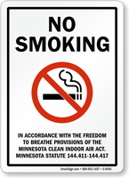 mn statute possession of tobacco by minor Minnesota No Smoking Freedom To Breathe Provisions Sign, SKU: S-9455