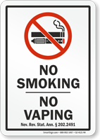 Nevada No Smoking No Vaping Sign