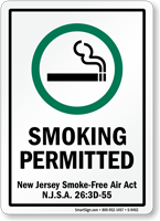 Smoking New Jersey Smoke-Free Air Act Sign