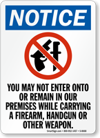 No Firearm, Handgun & Weapon In Premises Sign