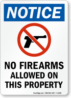 Notice No Firearms Allowed Sign