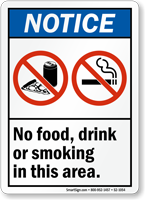 No Food Drink Smoking Area Sign